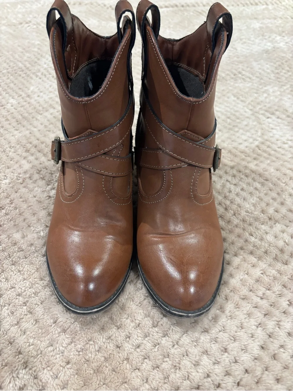 Women's Brown Ankle Booties with Buckle Strap